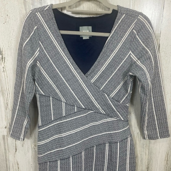 Anthropologie Maeve Amelia Faux Wrap Striped Column Dress Navy White size M - Picture 3 of 8